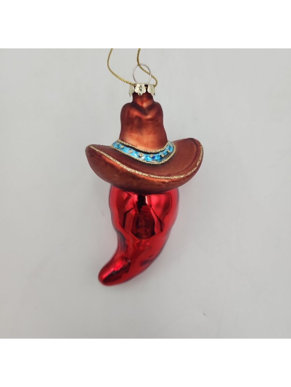 Red Hot Chili Pepper Cowboy Ornament Blown Glass Christmas Tree Decor Festive
